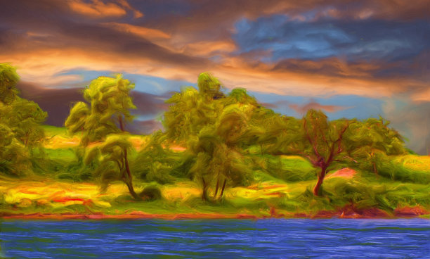 石油山水画图片下载