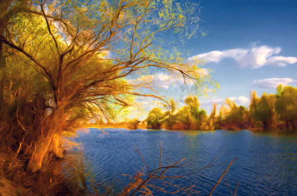 石油山水画图片下载