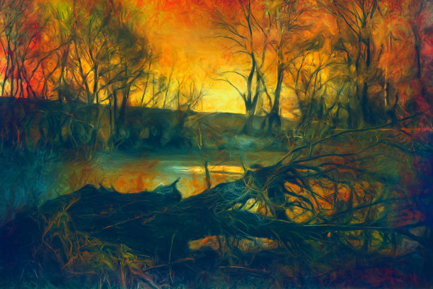 石油山水画图片下载