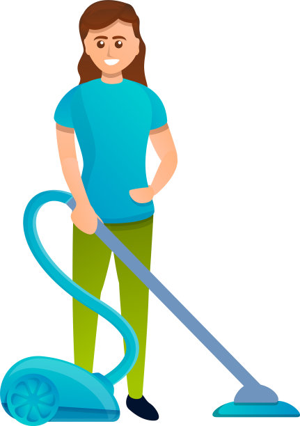 女人用卡通风格的吸尘器图标图片下载