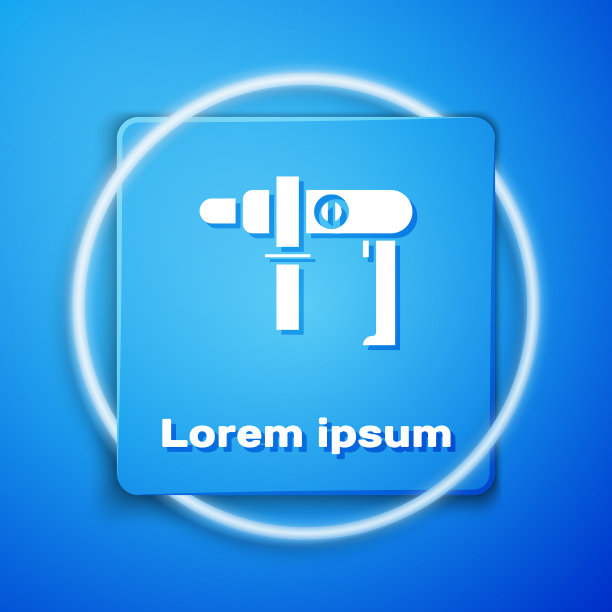 白色电钻图标隔离在蓝色上图片下载