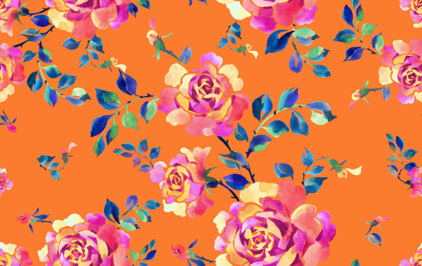 豪华花卉背景制成的水彩玫瑰。无缝模式。图片下载