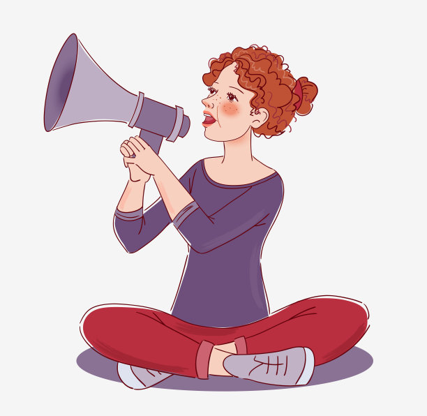 小女孩对着扩音器大喊大叫图片下载