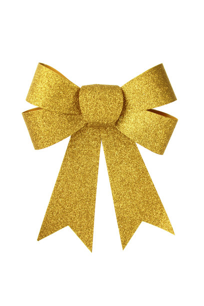 金色礼物蝴蝶结丝带孤立白色。图片下载