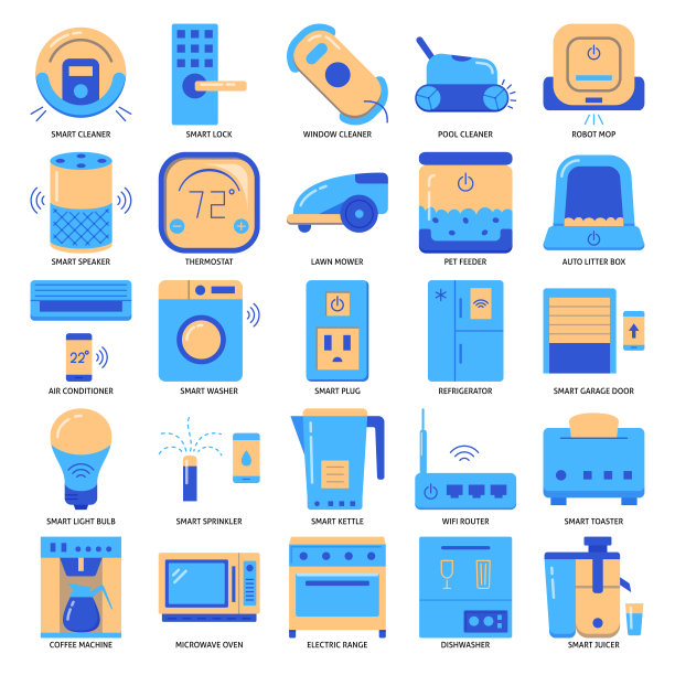 智能家电图标设置在平面风格图片下载