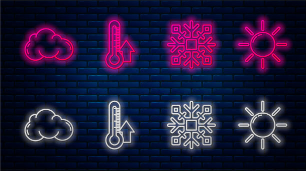 设体温计、雪花、云和太阳图片下载