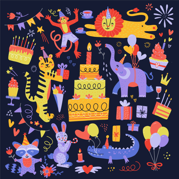 设置可爱的卡通野生动物欢迎图片下载