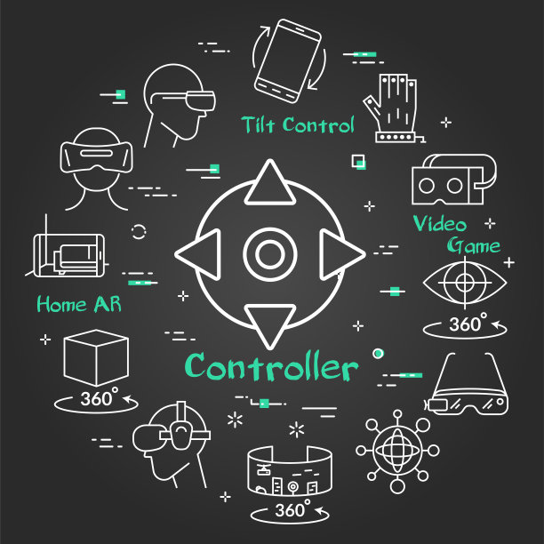 向量黑色虚拟现实概念-虚拟现实控制器图片下载