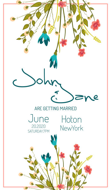 浪漫生动的花卉设计婚礼邀请图片下载