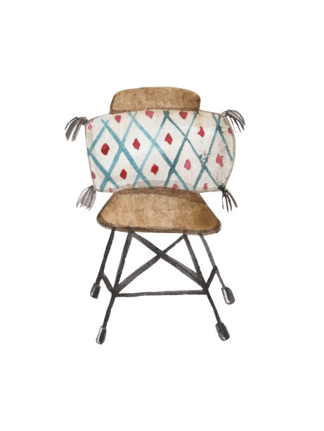 水彩合成椅子与一个枕头在斯堪的纳维亚风格图片下载