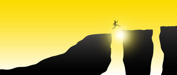 一个人跳过缺口的山矢量插图图片下载