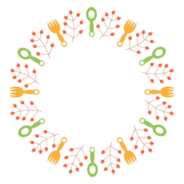 由手绘浆果、儿童汤匙和叉子制成的框架。婴儿食品的概念。儿童天然产品。空间的文本。矢量设计模板图片下载