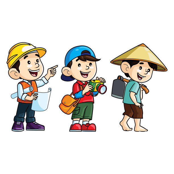 专业的卡通。建筑师、摄影师和农民图片下载