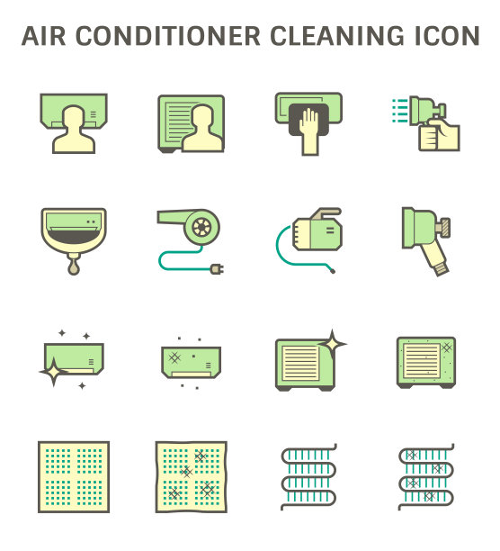 空调和空压机清洁图标设置。图片下载