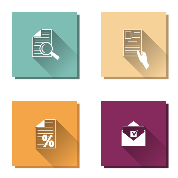 矢量集手持文件图标，业务文件图标和放大镜。电子邮件说明。图片下载