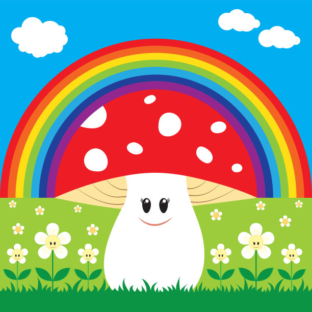 蘑菇和彩虹。素材图片