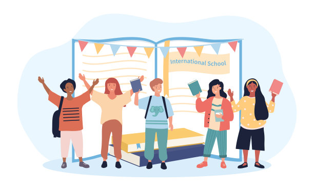 一群快乐的多种族学生挥手致意图片下载