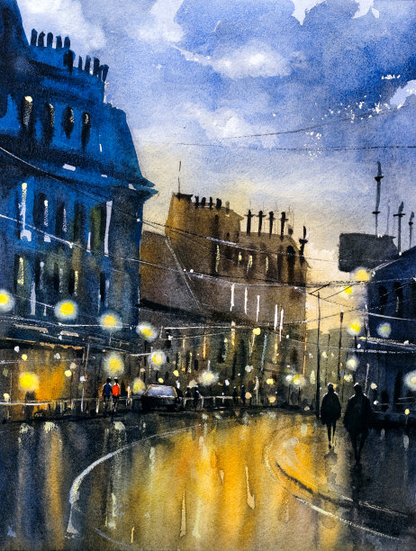 水彩画-巴黎街景图片下载