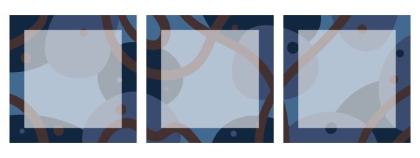 一组方形背景与抽象模式的社会网络与地方的文本。混乱的蓝色圆圈和棕色线条。副本的空间。现代时尚股票矢量插图。涂鸦风格图片下载