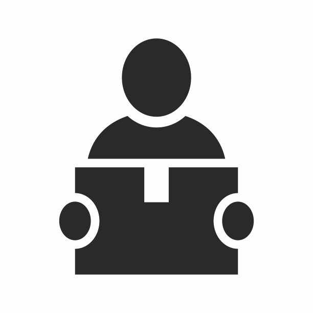 快递员拿着纸板箱。交付图标。图片下载