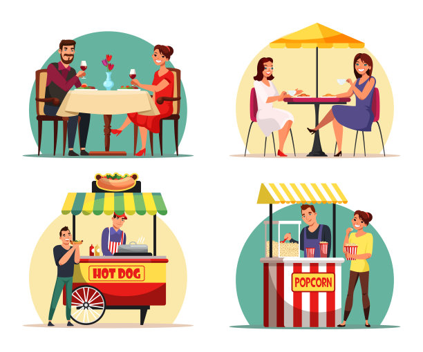 人在咖啡馆吃饭，街景设市集图片下载