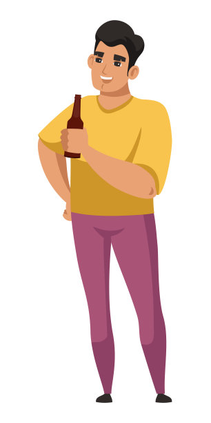矢量人物插图的男人拿瓶啤酒图片下载