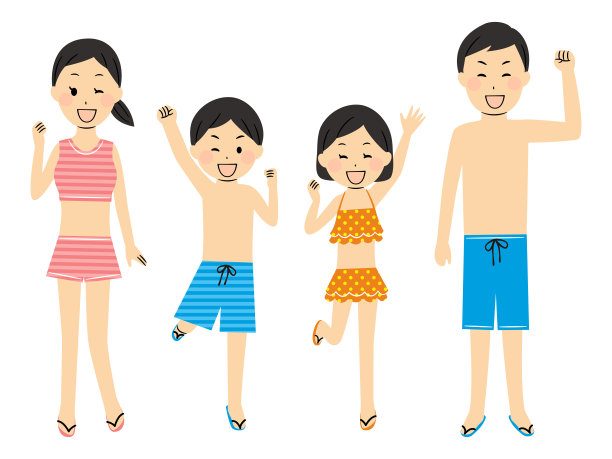 家庭成员穿着泳衣的插图图片下载