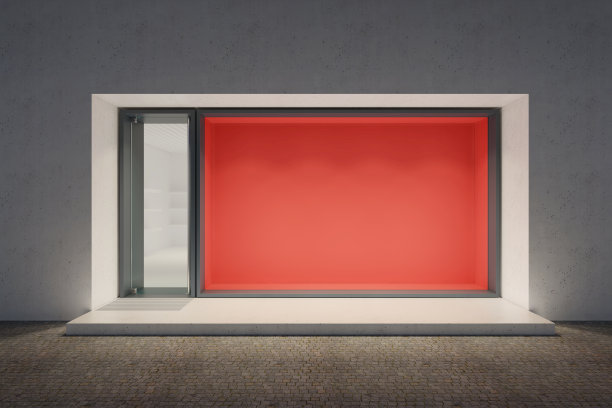 傍晚灯光下空荡荡的橱窗图片下载