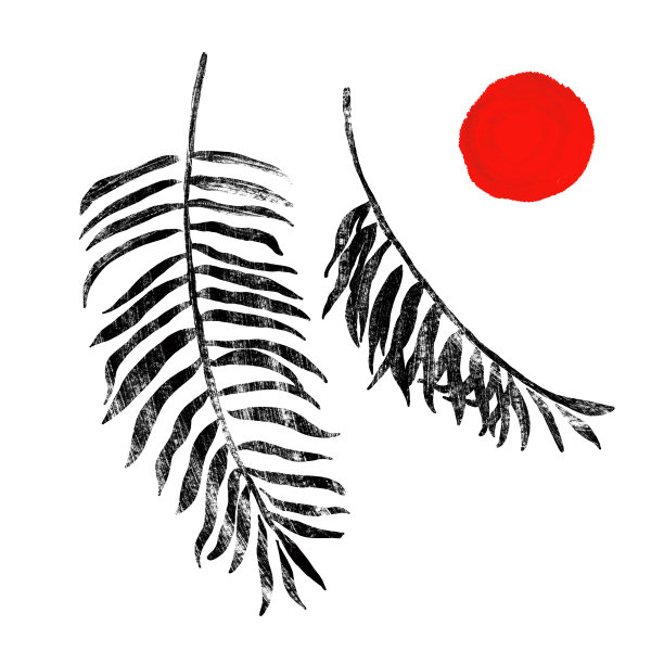 棕榈叶复古肌理插画素材图片