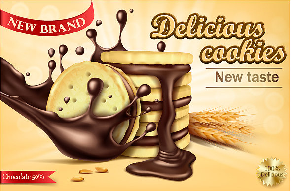 巧克力三明治饼干的广告横幅图片下载