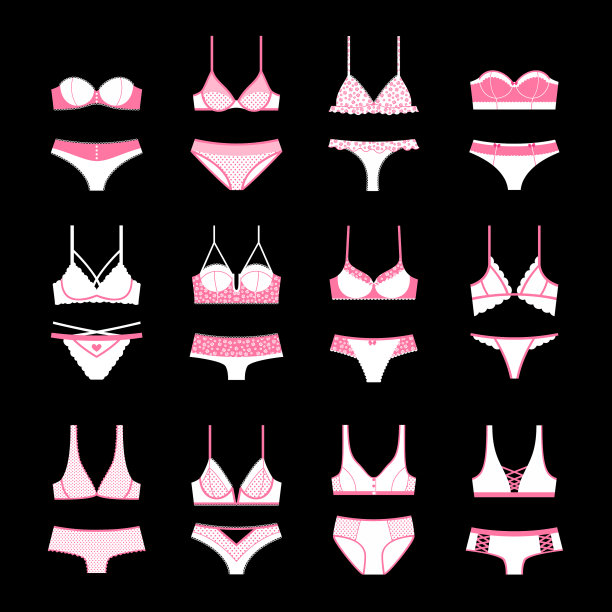 内衣图标设置孤立的黑色图片下载