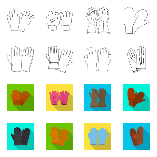 手套的孤立对象与冬季标志的集合图片下载