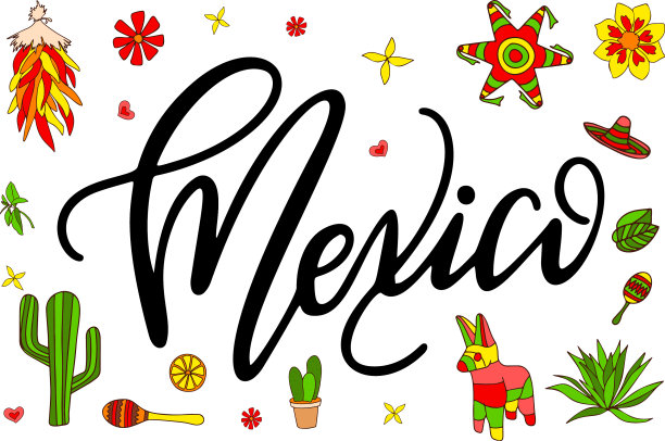传统的墨西哥短语手绘字母图片下载