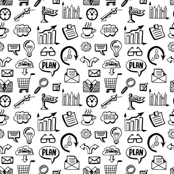 无缝模式与业务涂鸦图标集图片下载