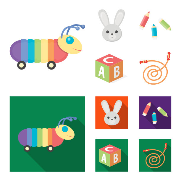 儿童玩具卡通平面图标集合图片下载