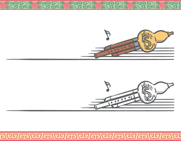 以中国乐器为主题的音乐矢量标签。图片下载