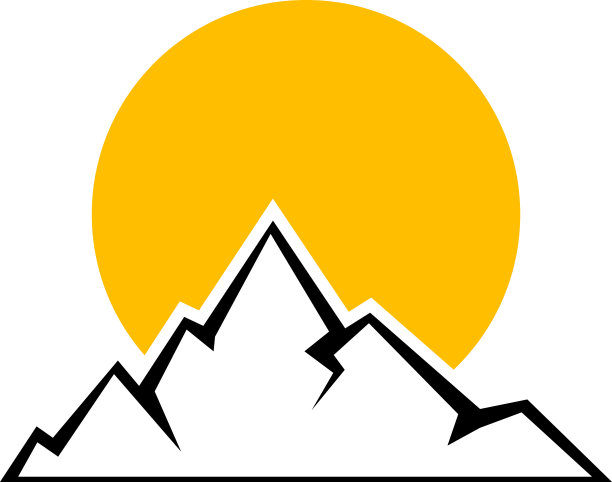 山与黄色的太阳图标图片下载
