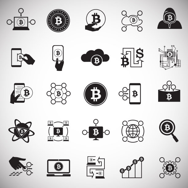 白色背景上的比特币和加密货币图标集图片下载