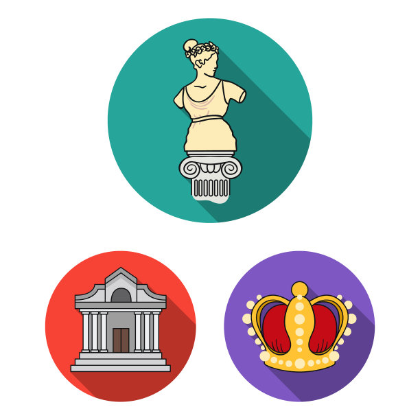 博物馆和画廊平面图标集合图片下载