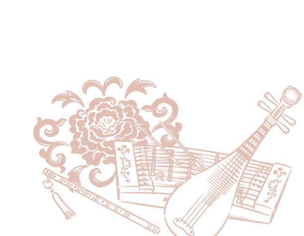 音乐背景以中国乐器和牡丹花为主题。图片下载