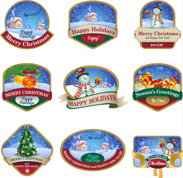 可爱的冬季风景圣诞标签图片下载