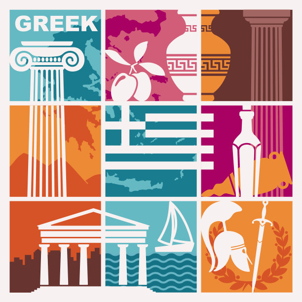 一组以希腊为主题的图像图片下载