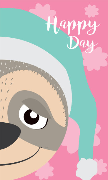 树懒可爱的动物卡通卡片图片下载