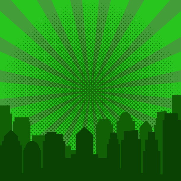 波普艺术日出和现代剪影城市图片下载