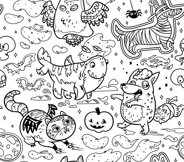 万圣节表面图案与可爱的卡通图片下载