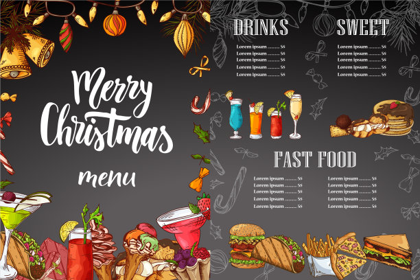 粉笔画圣诞菜单冬季设计图片下载