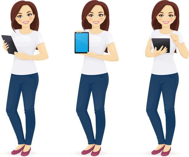 穿着牛仔裤拿着平板电脑的女人图片下载