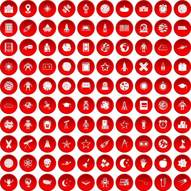 100个天文学图标设置为红色图片下载