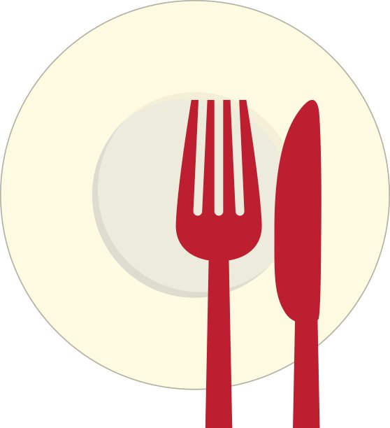 红色的刀叉和盘子图标图片下载