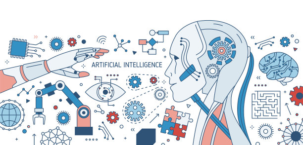 水平彩色横幅与机器人或机器人图片下载